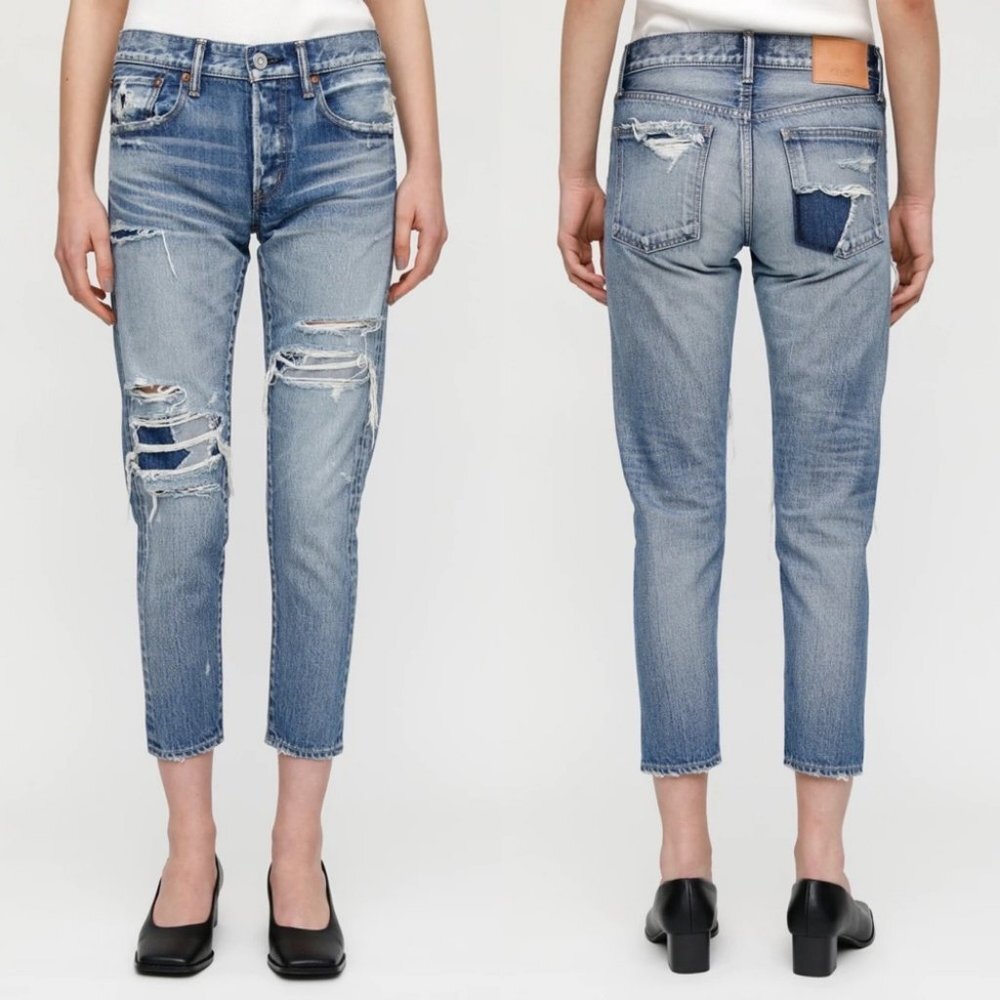 Moussy Vintage Japanese Denim Distressed Straight Blue Jeans Size 26 Button NEW